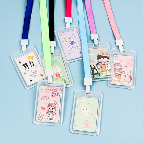 Student card holder cartoon cute transparent waterproof ID holder employee work badge with lanyard bus card holder wholesale