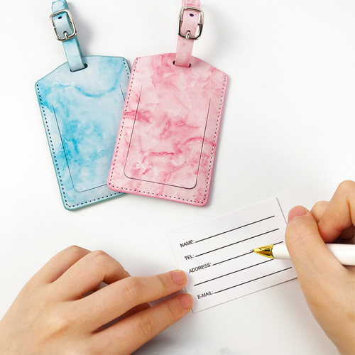 Cross-border multi-color boarding pass card paper PU leather marble pattern customizable LOGO oil-edged luggage tag