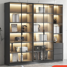 书柜带玻璃门展示酒柜轻奢家用客厅一体整墙到顶书架实木包邮批发