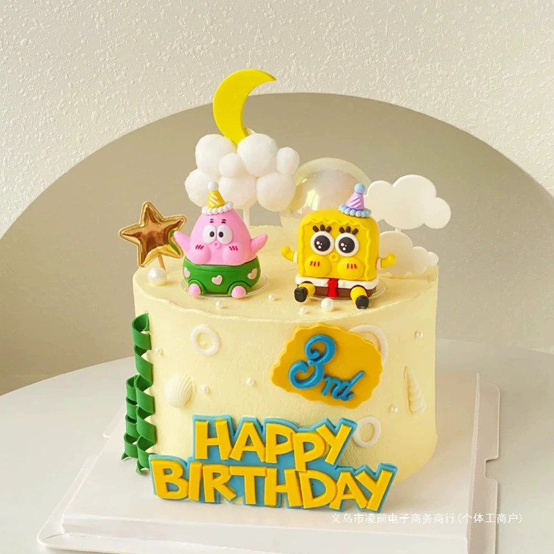[网红海绵宝宝派大星蛋糕装饰摆件儿童男孩女孩生日甜品台烘焙插牌]