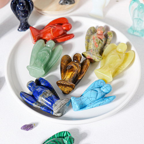 2-inch natural crystal angel carving piece crystal raw stone semi-precious stone mineral mark home desktop decoration crafts