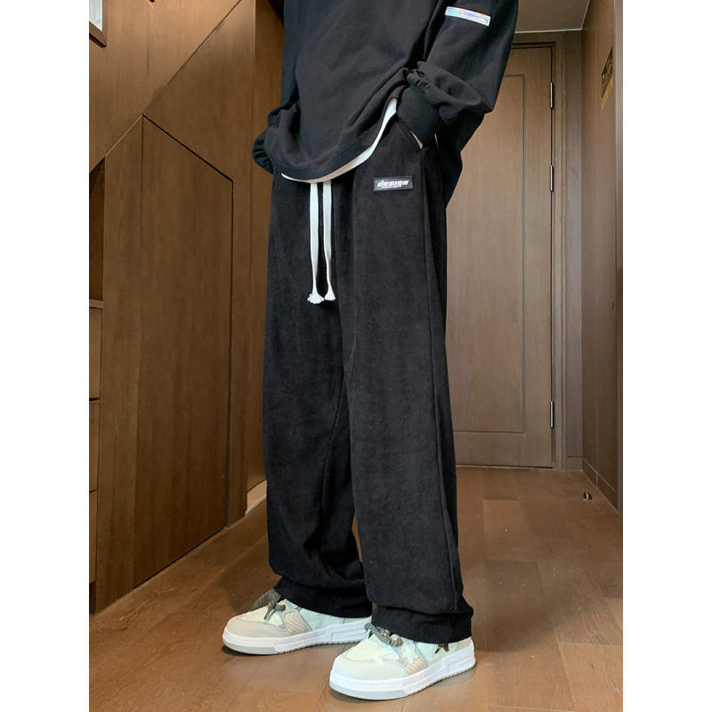 Men's Corduroy Straight Leg Pants, New Spring/Autumn Trendy Style, Loose Fit, Flowy, Sporty Casual, Wide Leg Trousers with Label
