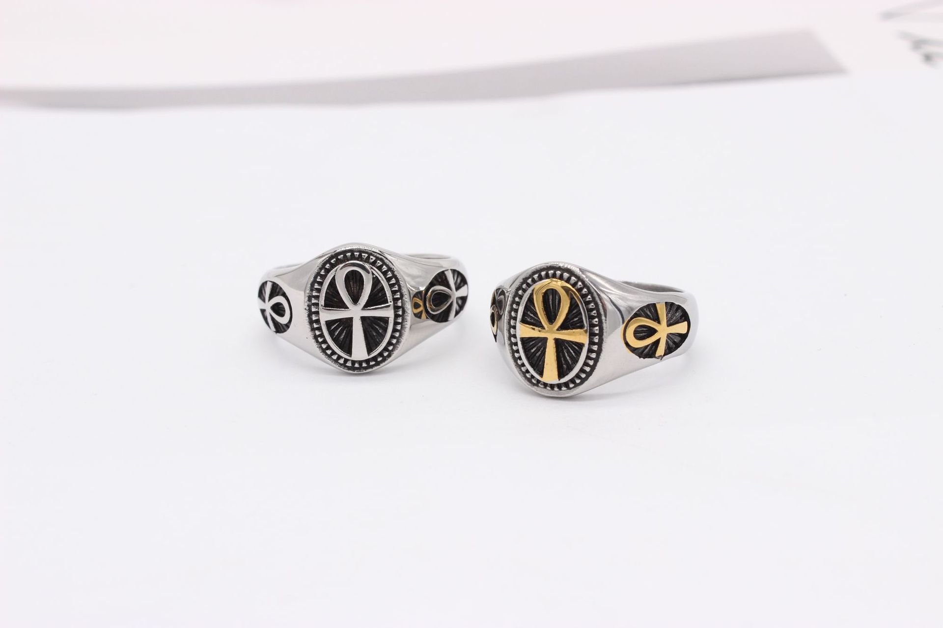 13, 7 Ring Size Retro Cross 304 Stainless Steel 18K Gold Plated Men's Rings