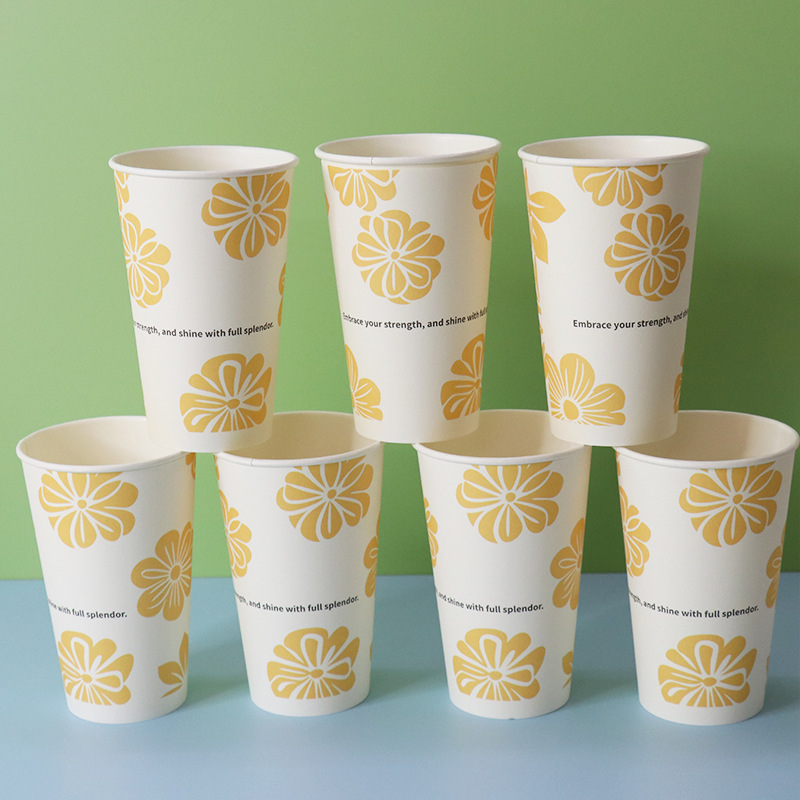 Taza de papel desechable para bebidas frías y calientes gruesas de grado alimenticio para llevar empaquetado comercial de 500ml taza de café con tapa