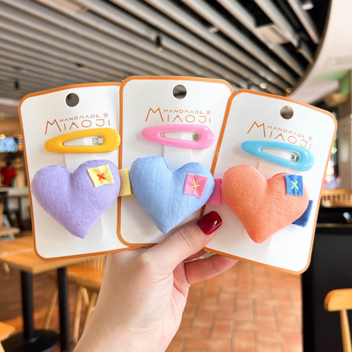 Korean version of fluorescent color children's cotton stuffed love pressure clip for girls and babies, simple and versatile water drop type BB clip two-piece set