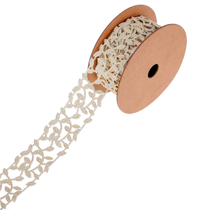 AliExpress ultrasónico en relieve hojas cinta regalo de Navidad decoración de ratán hojas de encaje de oro en stock
