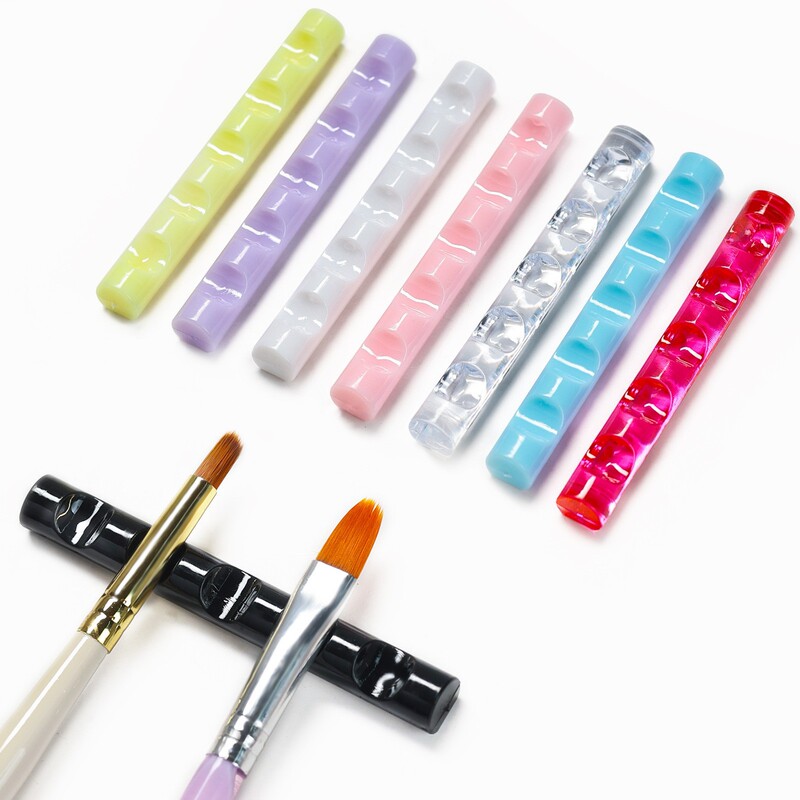 Japanese-Style Nail Art Brush Holder, Transparent White and Colorful Acrylic Groove Pen Holder, Simple Strip-Shaped Organizer for Nail Art Tools