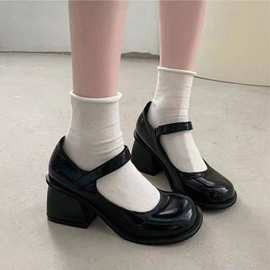 黑色复古粗跟高跟鞋皮鞋女2023年夏季新款法式配裙子玛丽珍鞋单鞋