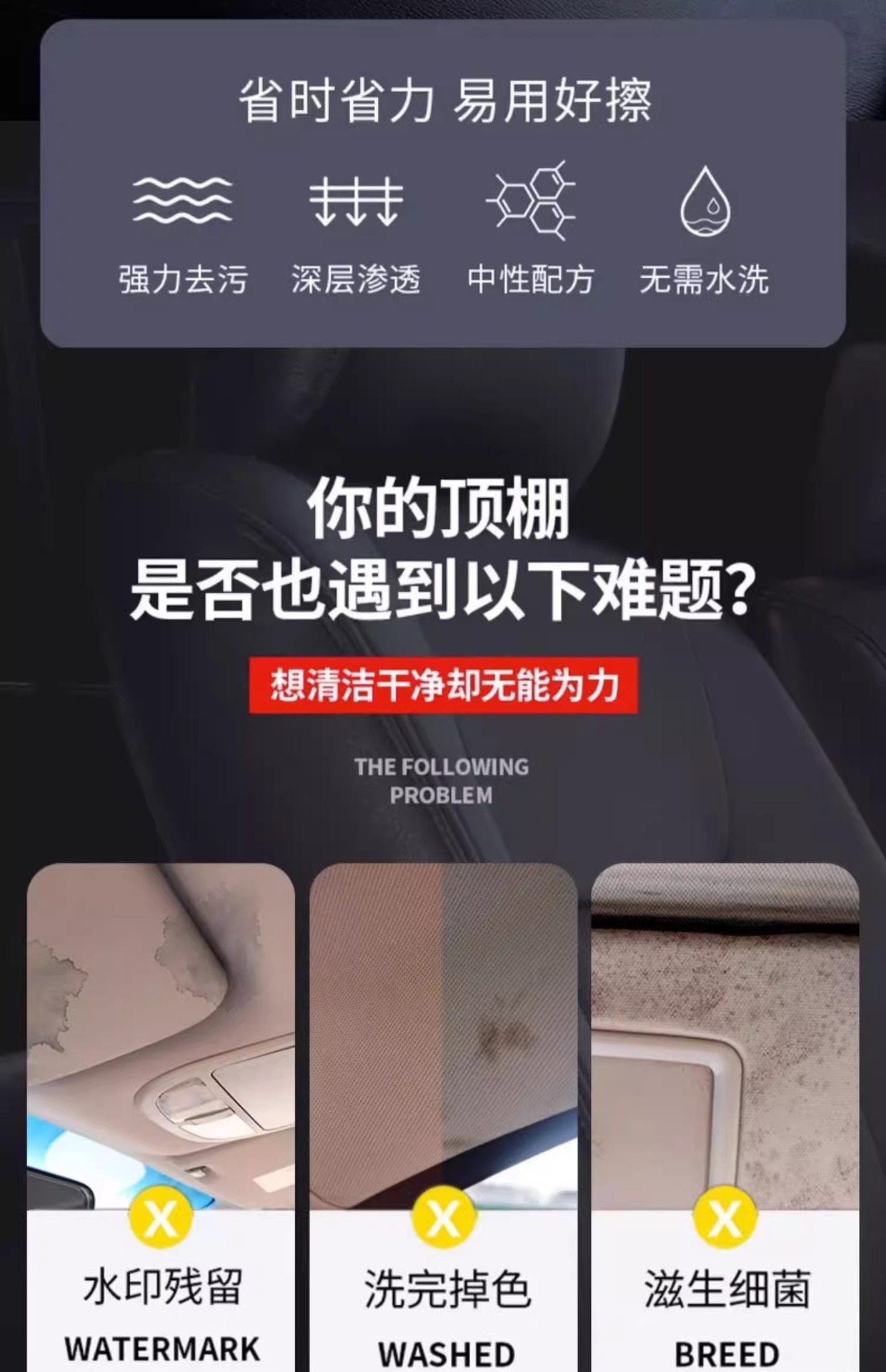 Car Interior Ceiling Renovation Cleaning Agent, Car Interior No-Wash Foam, Special Multi-Functional Cleaning Artifact for Indoor Decontamination