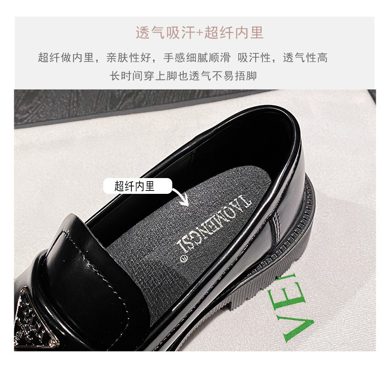 Giày lười nữ mũi tròn đế cao gót vừa 3–5 cm, da lìa logo tam giác — Màu đen chi tiết 9