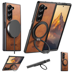 Samsung Z Fold7/6/5 磁気ワイヤレス充電携帯電話ケース 360 に適しています。 ° 回転リングバックルホルダーレザーケース