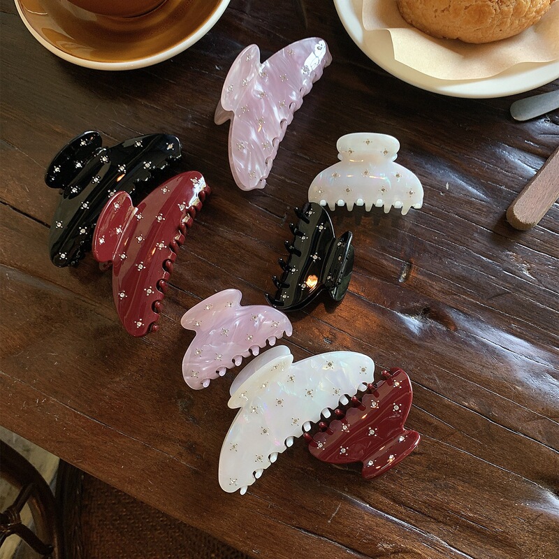 Transparent Pink Starry Diamond Unique and Beautiful Large Claw Clip for Thick Hair, Curved Shark Clip Hair Accessory