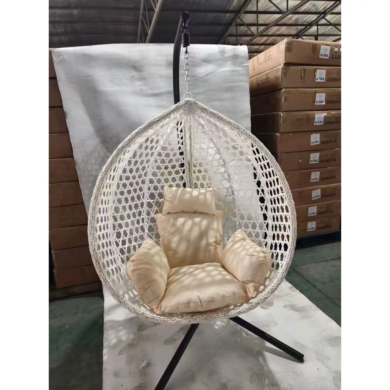 Elegante patio plegable y desmontable columpio doble silla de huevo de Ratán tejida individual salida de silla de nido de pájaro de cesta colgante de ocio moderno image 13
