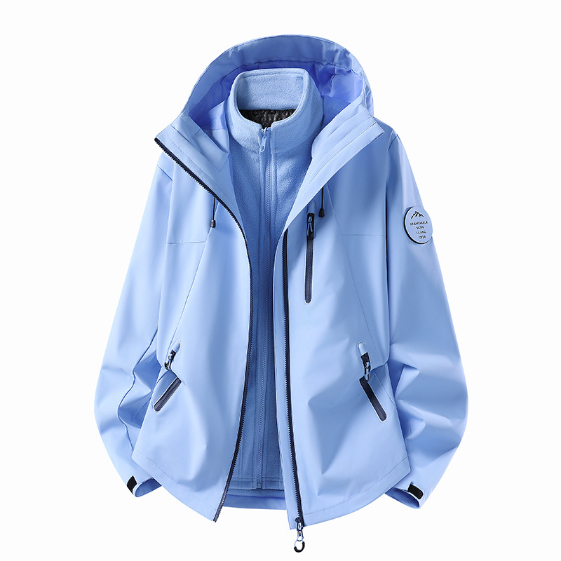 Cross-border wholesale of new Camel brand windproof and waterproof jackets, a three-in-one set for couples, featuring a hooded jacket for both men and women