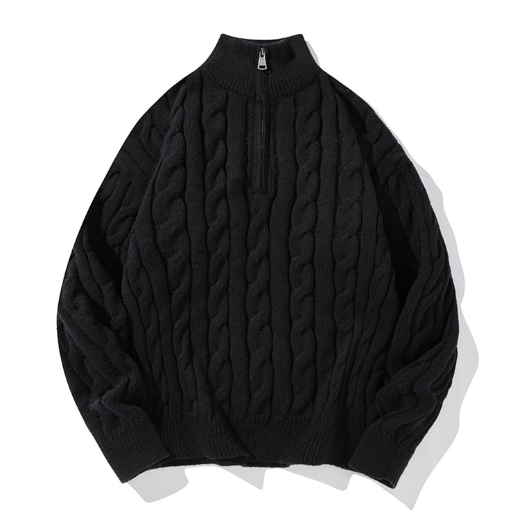 Maglione classico in maglia a trecce con mezza cerniera - Pullover invernale caldo per uomo e donna, vestibilità comoda e casual, orlo a coste in tinta unita_voghion.com