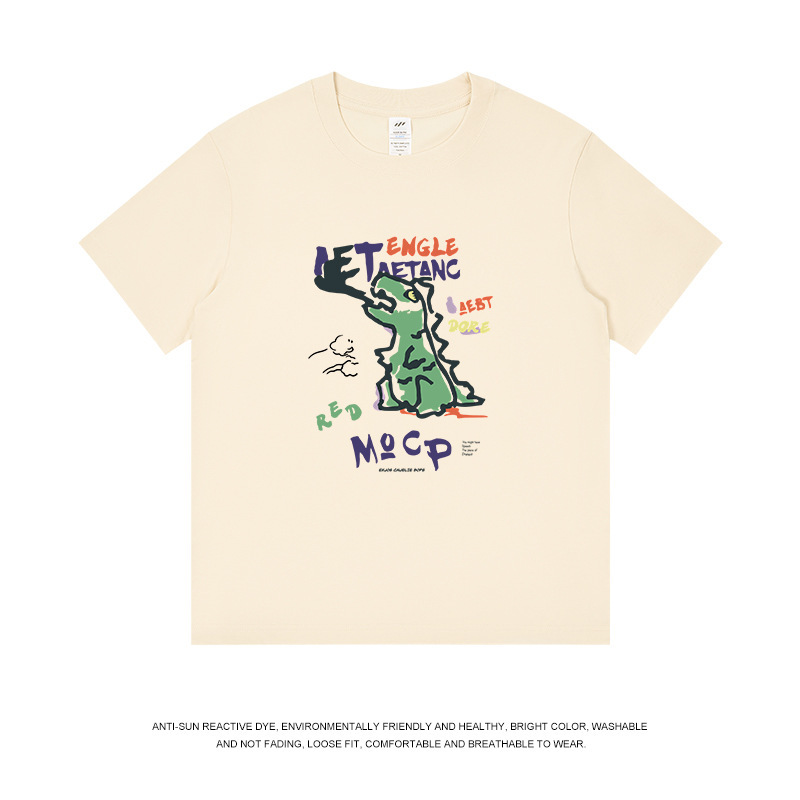 メンズ夏の新作落書き風恐竜プリントTシャツ、レディース個性的デザイン半袖カジュアルインナーTシャツ、メンズ|undefined
