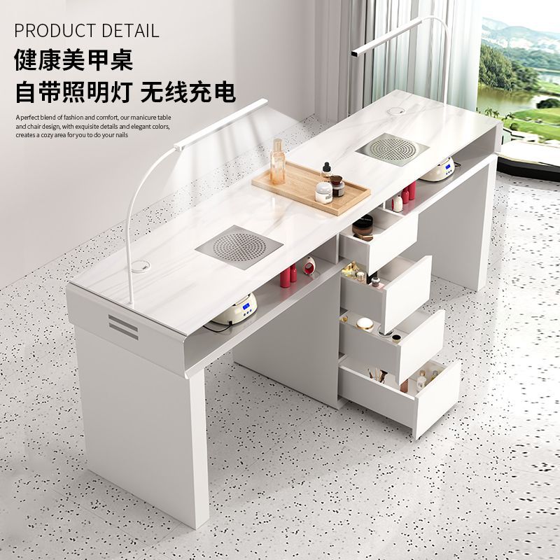 Mesa y silla de manicuras set de precio especial económico simple y doble lujo ligero multifuncional de mármol chino manicuras mesa de crema de viento