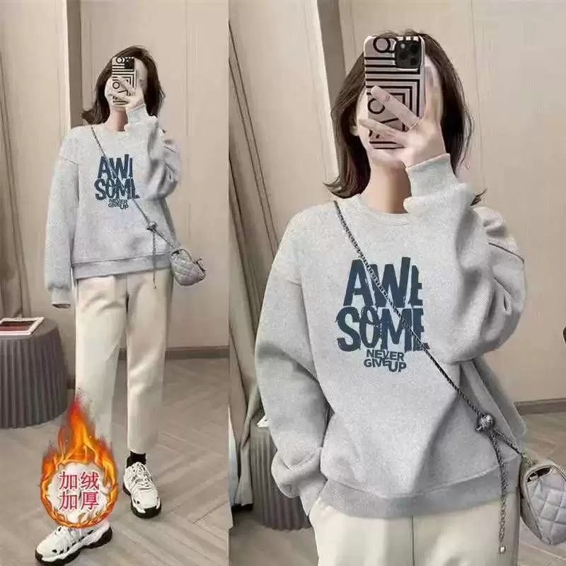 Демисезонная тонкая теплая толстовка, длинный рукав, оверсайз, plus size