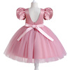 Children's evening dress, small princess costume, skirt with bow, European style, puff sleeves, tutu skirt