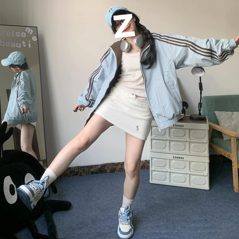 Reversible Three-Stripe Patchwork Stand Collar Jacket for Women 2025 Spring and Autumn Sports Casual Couple Jacket Top