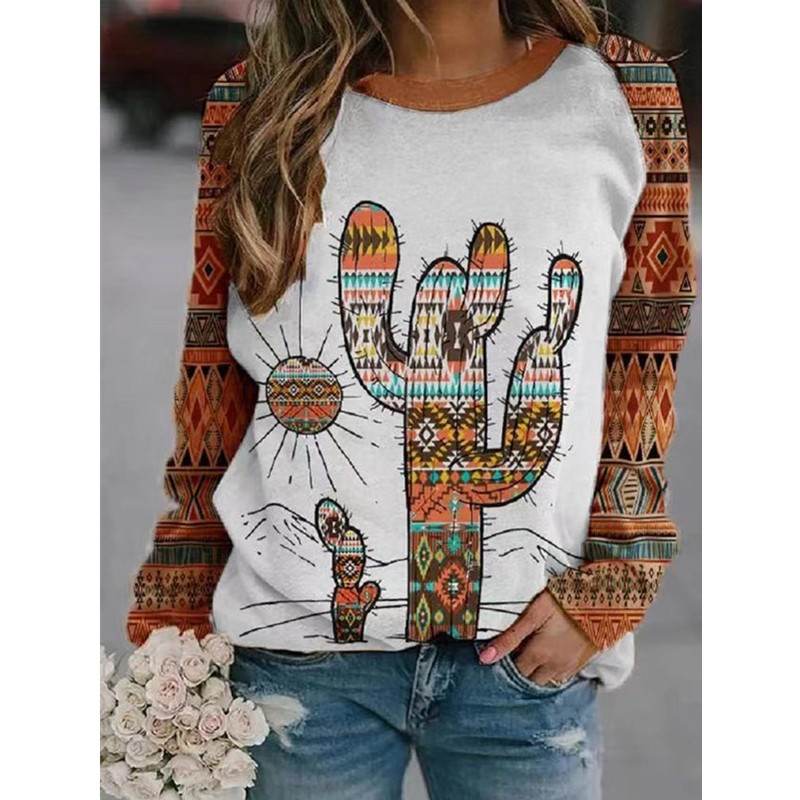 224g Weight Long Sleeve Sleeve Length Pullovers Placket Type Women's Hoodie Long Sleeve Hoodies & Sweatshirts Printing Vintage Style Ethnic Style Printing