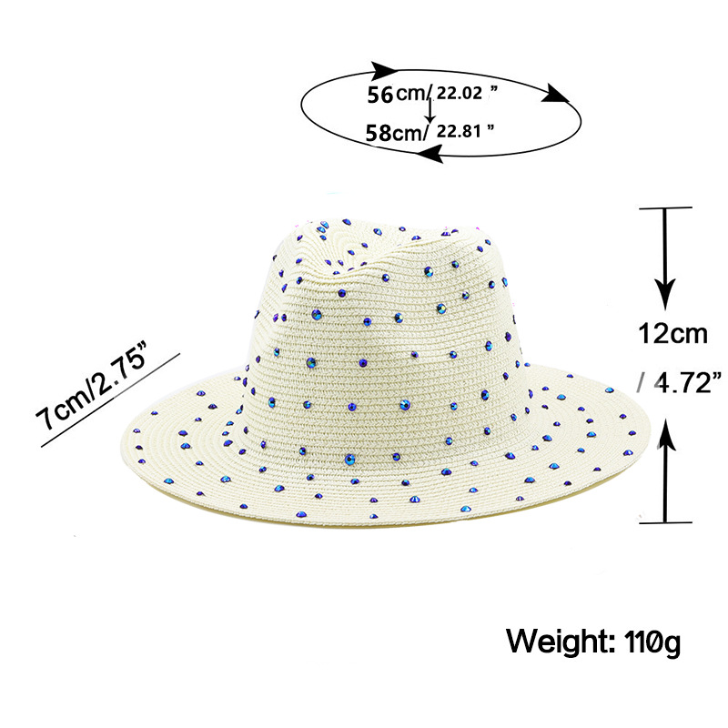 Fashion Rhinestone Simple Outdoor Travel Seaside Sunscreen Big Eaves Straw Hat display picture 1