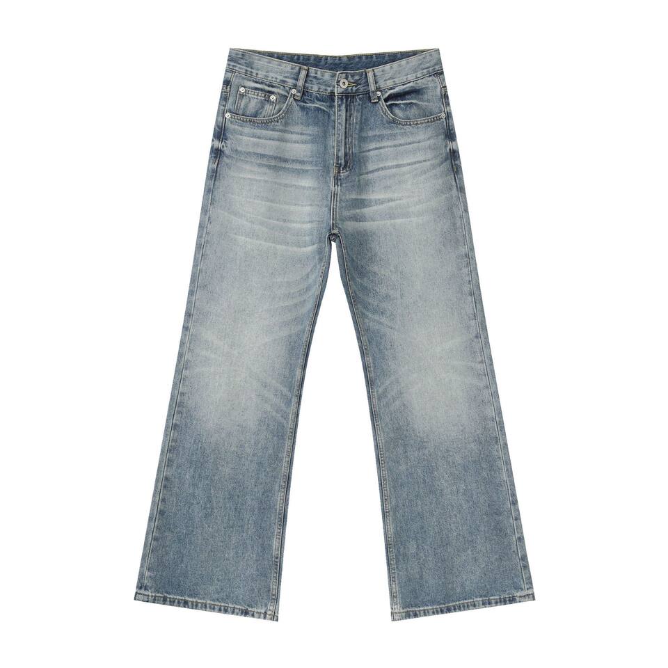 Quần jean nam ống loe nhẹ dáng rộng thoải mái, vải denim xử lý bạc màu — màu xanh, màu xanh nhạt, màu xám đen