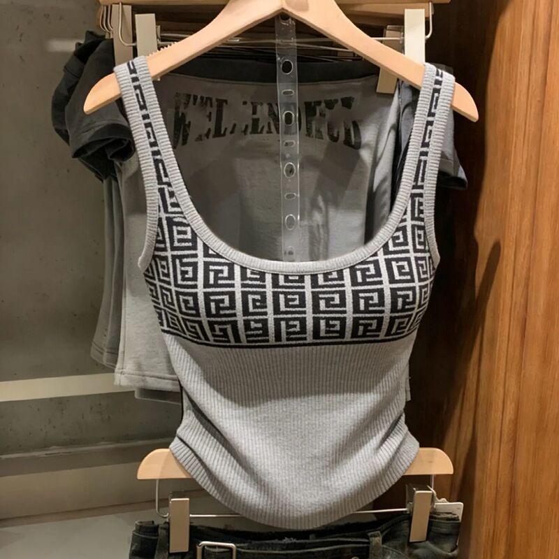 Summer New Style Women's Versatile Gray Camisole, Slim Fit Racerback Short Sleeveless Stylish Top Summer New Style Women's Versatile Gray Camisole, Slim Fit Racerback Short Sleeveless Stylish Top