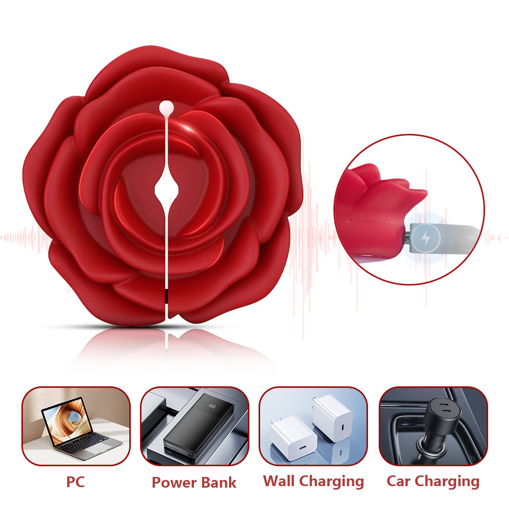 Remote Control Rose Vibrating Clamps, 10-Frequency USB Rechargeable Nipple & Labia Massager — detail image 6