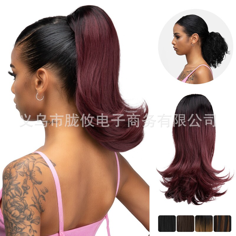 Cross-Border European and American High Ponytail Wig with Slight Curl, Synthetic Fiber Braids for Black Women, High-Temperature Fiber Wig Ponytail with a High-End Feel