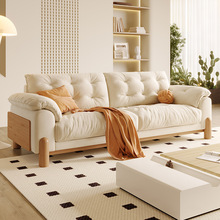 北欧原木奶油风沙发客厅现代简约直排小户型猫抓布艺实木云朵沙发