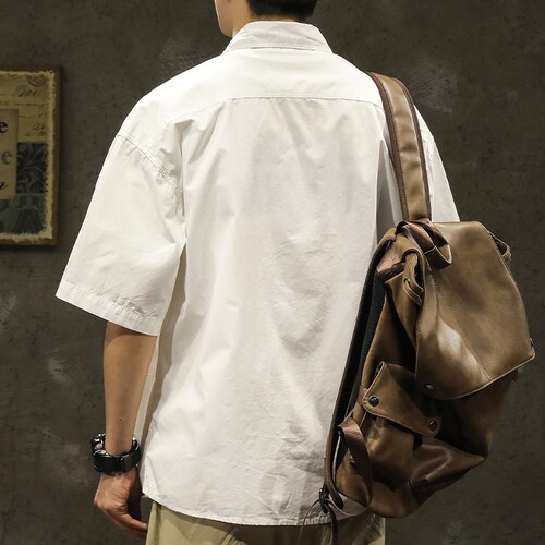 American retro new large size fat guy work shirt, men's short-sleeved loose summer high-end half-sleeved fat guy cross-border