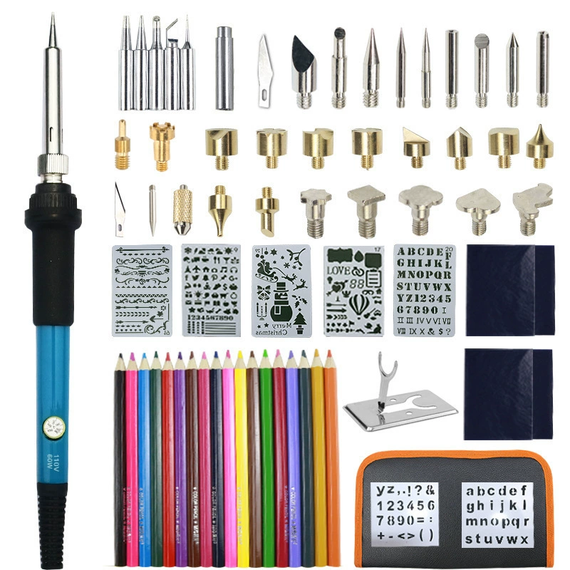 Тщательно отобранный набор из 71 предмета, набор инструментов для пирографии 806, 60 Вт, регулируемая температура гравировки, паяльник, ручка для пирографии «сделай сам»