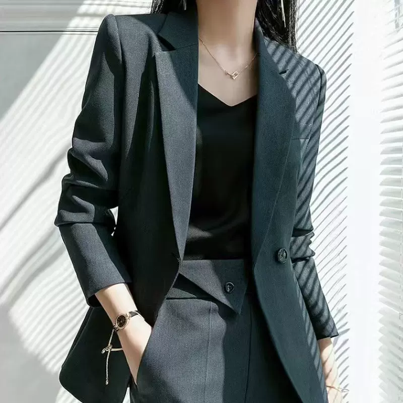 黑色西装外套女春秋新款职场气质女神范面试正装西服职业套装厂家