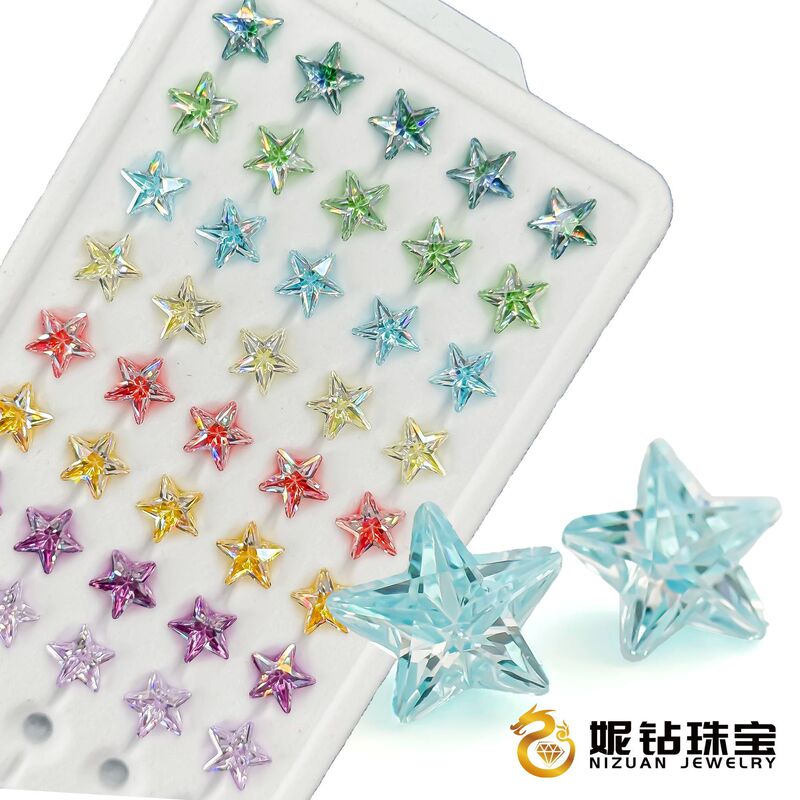 Directly from the Manufacturer: 5A Zircon Color-Plated Five-Pointed Star Inlaid Colorful Wuzhou Gemstone Earrings, Jewelry Accessories, Loose Stone Stars
