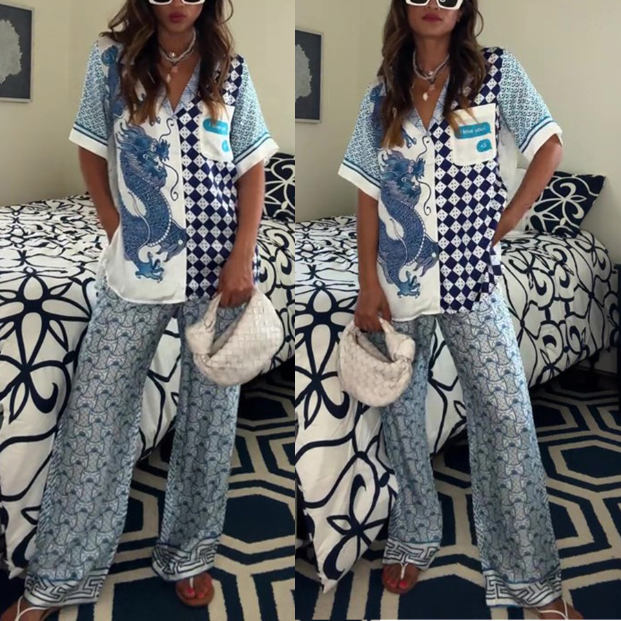 364g Weight Long Sleeve Sleeve Length Polyester Fabric Type Holiday Women's Vacation Simple Style Dragon Polyester Pant Co-ord Set Pants Sets