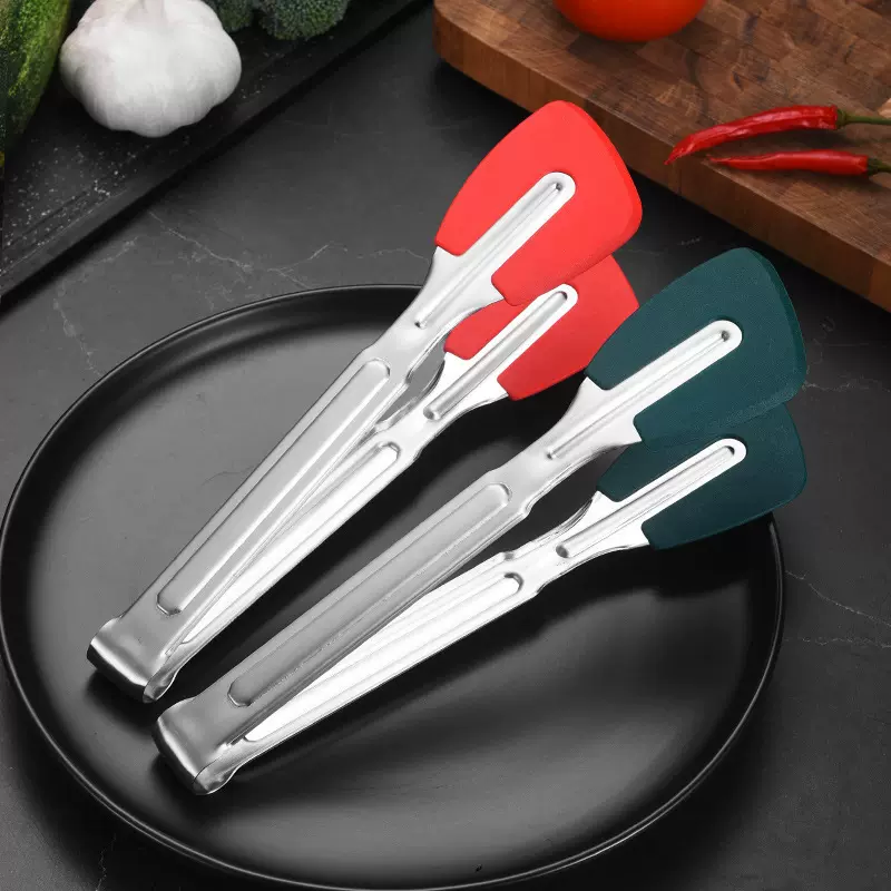 304不锈钢耐高温硅胶食物夹厨房烘焙面包烧烤牛排安全不掉落夹