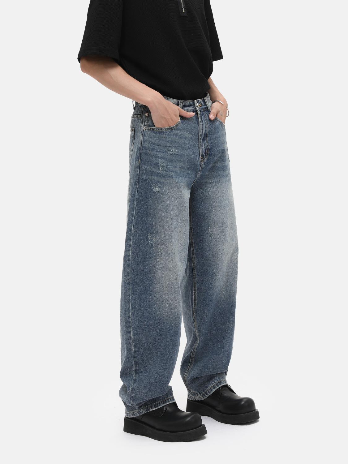 MTLCLOTHES Hombres| High Street hace viejos estilos de moda blancos blancos de lavado sueltos machetes jeans de moda casual