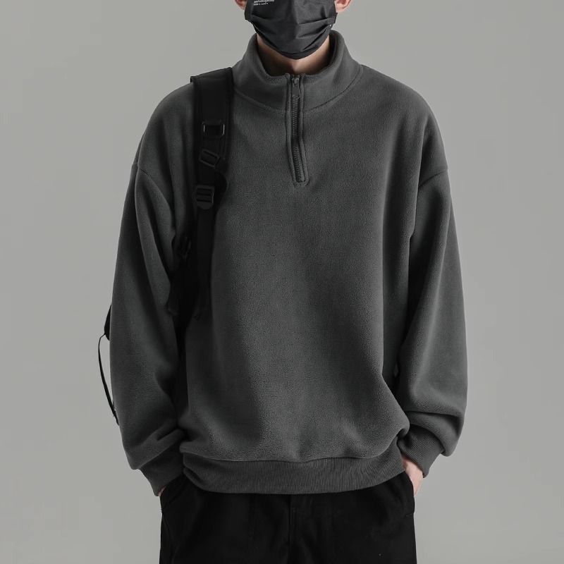 Japanese retro autumn sweatshirt with zipper