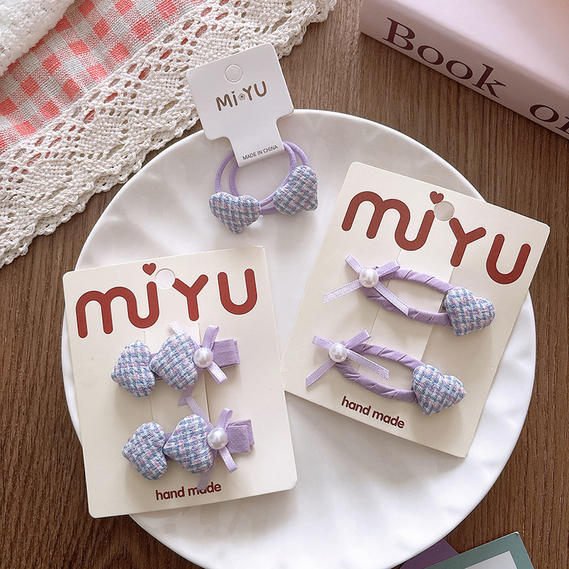 Dream Purple Sweet Love Button Girl's Heart Press Clip bb Clip All-match Spring and Summer Children's Bangs Hairpin Hair Rope