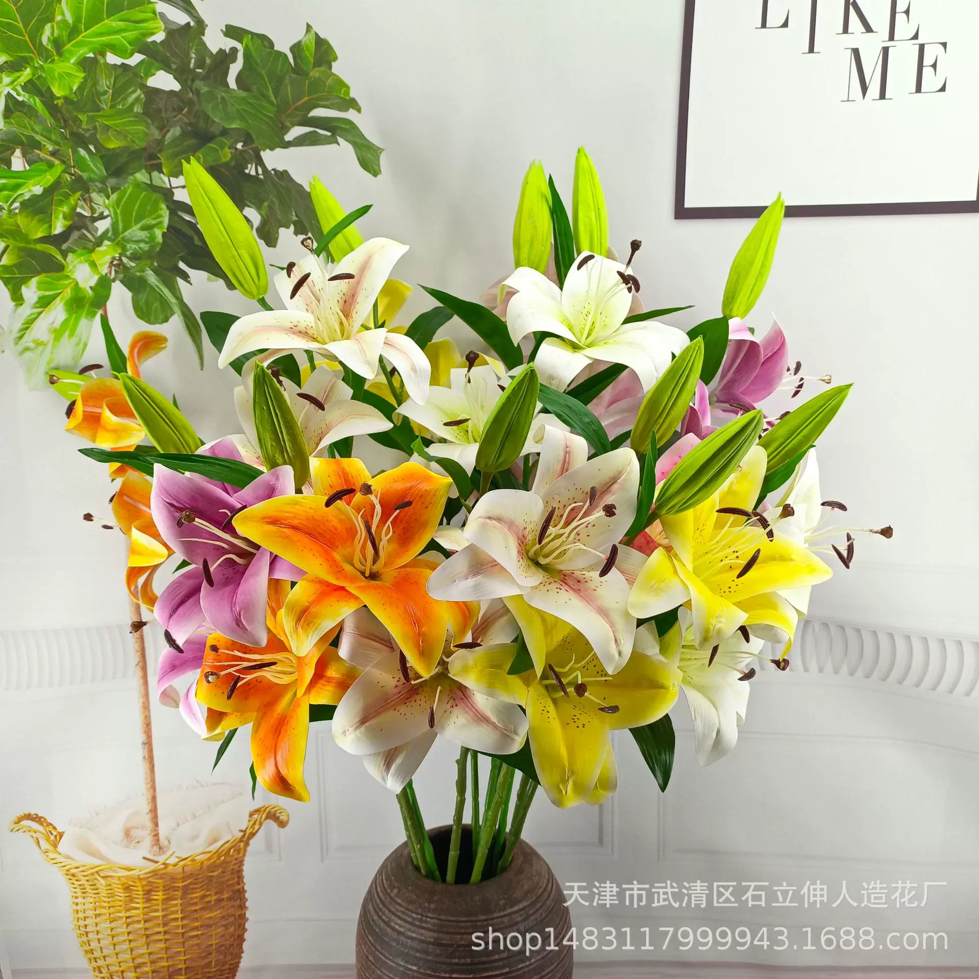 仿真3D单支百合手感胶片百合花 家居酒店落地仿真花摆件装饰花