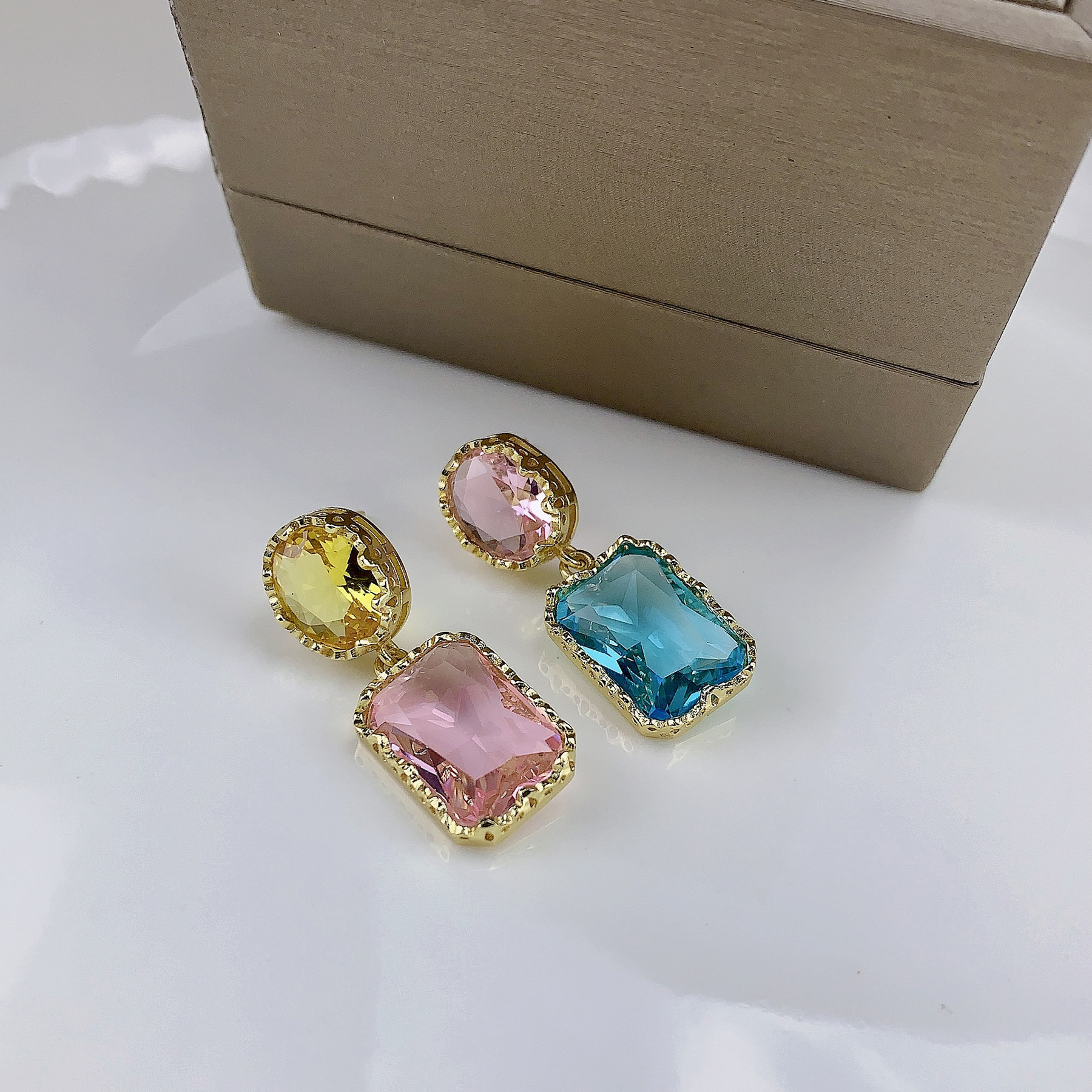 Plating, Inlay Design Streetwear Colorful Copper Plating Inlay Artificial Gemstones Women's Drop Earrings