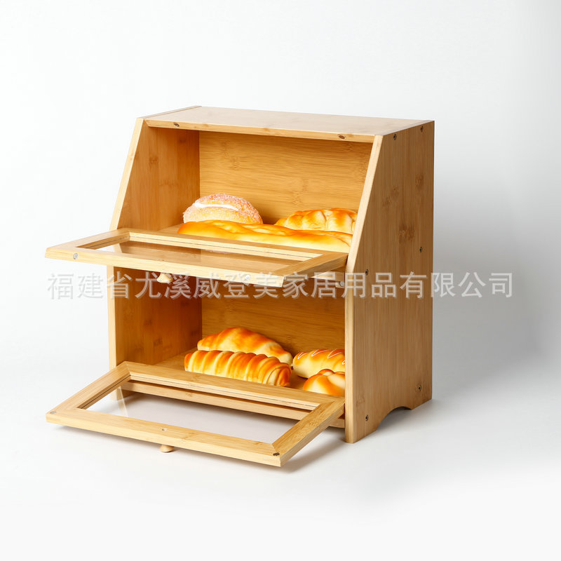 Caja de pastel de madera transfronteriza caja de almacenamiento de pan caja de pan de bambú con caja de almacenamiento de doble capa de cocina de vidrio transparente