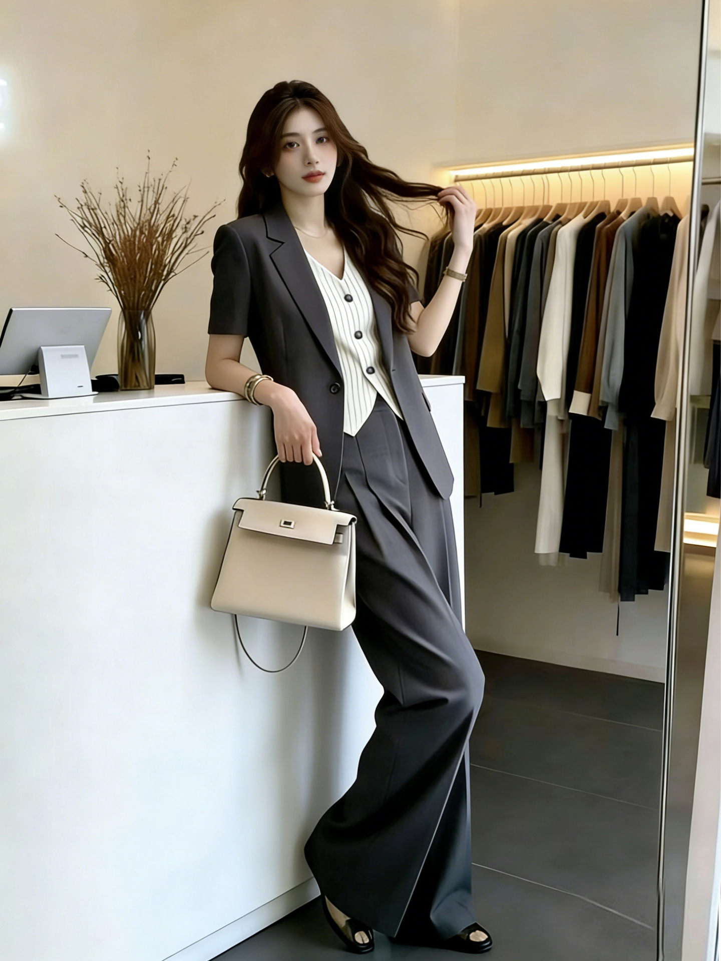 High Quality Fake Two-piece Short Sleeved Thin Suit Jacket, Suit Workwear, Professional Suit For Women_voghion.com