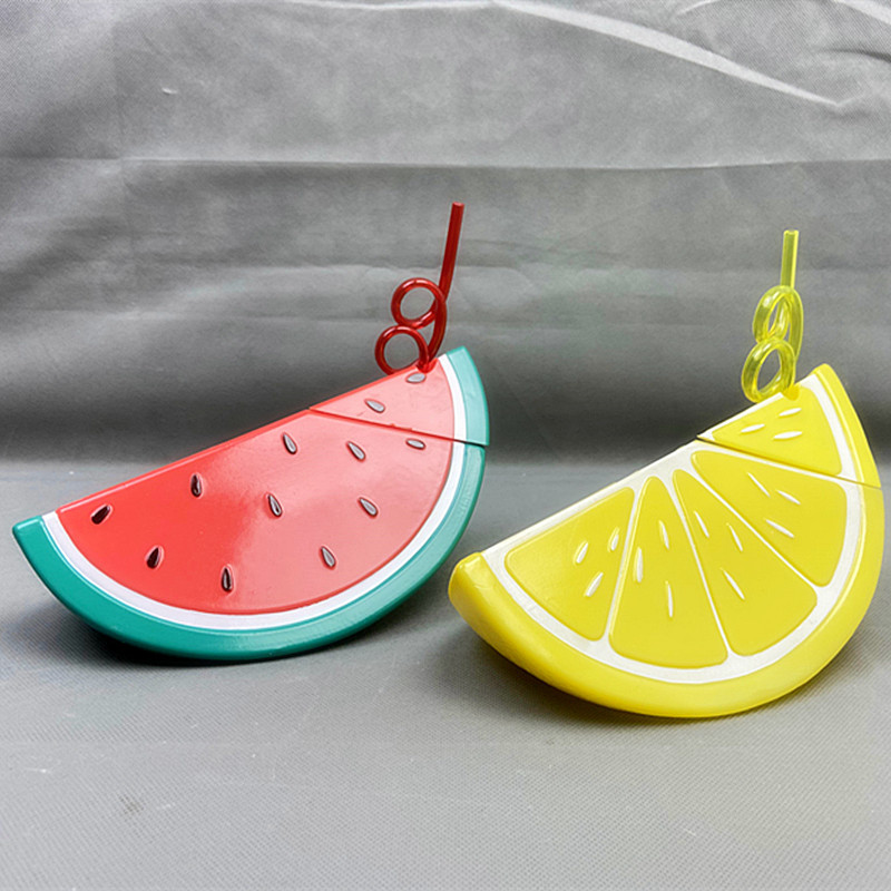 INS dibujos animados para niños piña vaso de plástico sandía limón verano paja agua Taza útil agua Taza