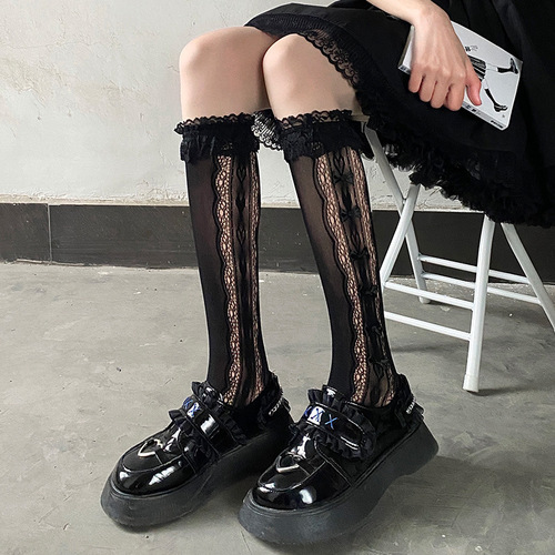 Japanese lace socks lolita summer and autumn thin bow mid-tube jk lace lolita calf socks pure lust style