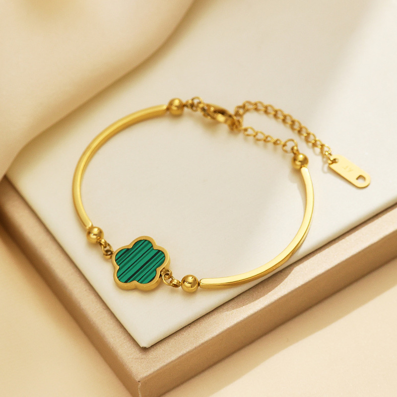 Cross-Border Fashion Stainless Steel Bracelet for Women, Simple Charm, High-End Double-Sided Five-Leaf Flower Women's Bracelet Customization