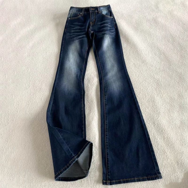 Plus-size women's American-style pleated design flared jeans, 2026 new low-waist stretch slim-fit bell-bottom pants Plus-size women's American-style pleated design flared jeans, 2026 new low-waist stretch slim-fit bell-bottom pants