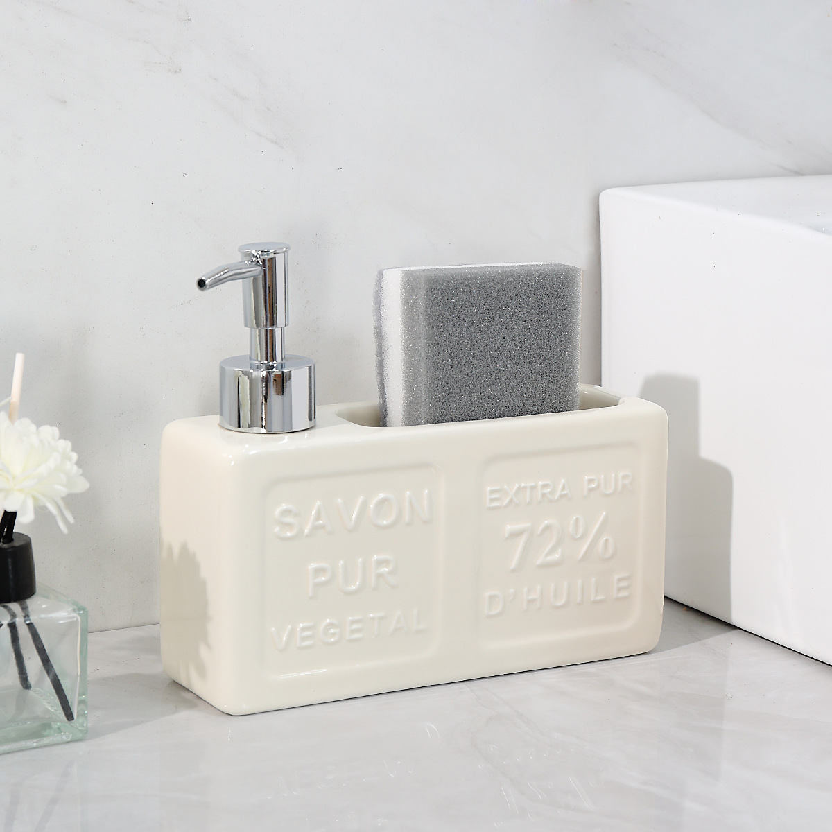 Dispensador de jabón de manos para lavabo de cerámica, dispensador de champú, dispensador de gel de ducha, dispensador de jabón para platos, dispensador de desinfectante de manos