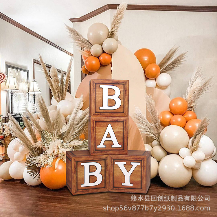 Grano de madera una caja de globo bebé globo caja escena diseño props Fondo tiro props cumpleaños props